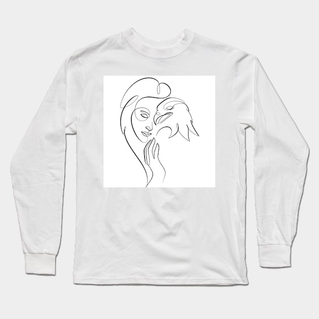 woman is friends with birds Long Sleeve T-Shirt by kausar the line